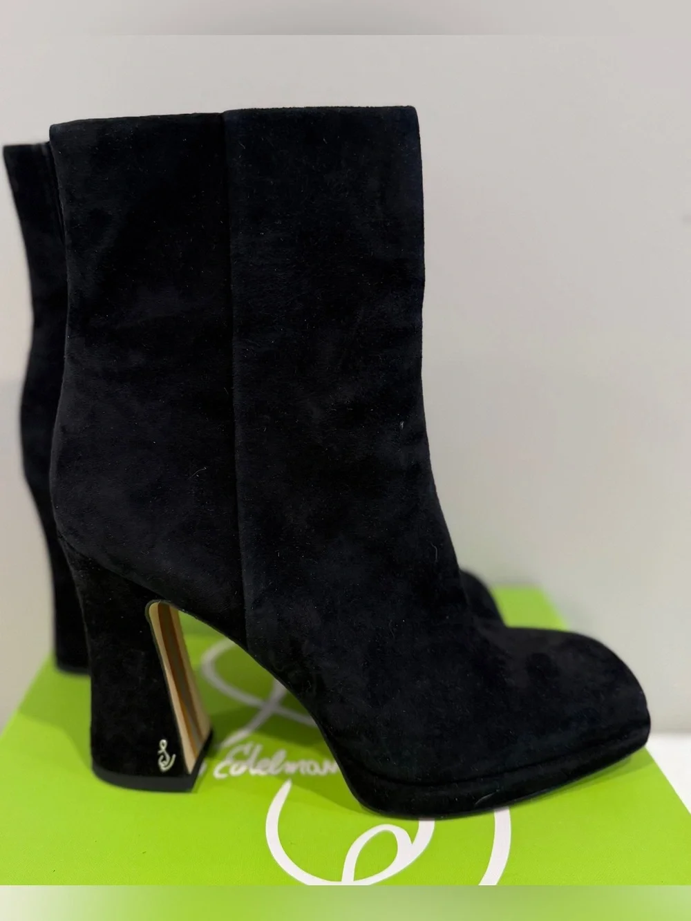 Sam Edelman Jaye Black Suede Architectural Heel Ankle Boots